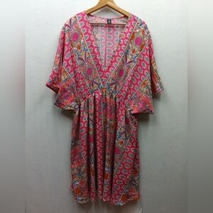 SHEIN Multicolor Striped Boho V-Neck Short Sleeve Knee Length Dress Size 4XL